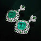 Micro-setting Emerald color square shape Lab created stones peacock tail earrings, sterling silver