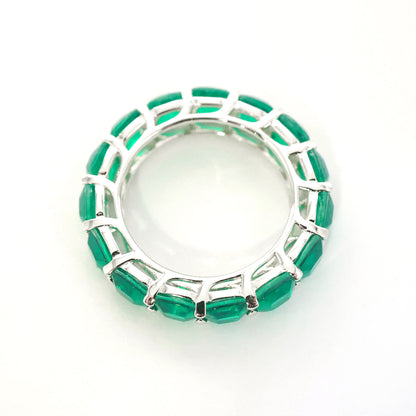 Customized design Micro-setting Emerald color Lab created stones detailed band ring, sterling silver