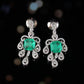 Micro-setting Square teardrop shape emerald color lab created stones Palace style earrings, sterling silver