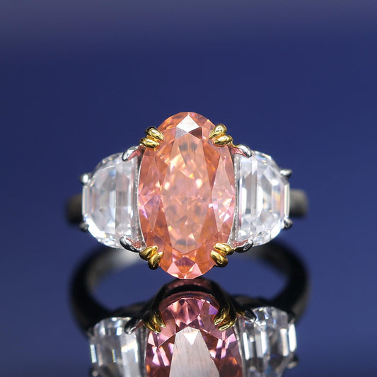 Special offer Micro-setting padparadscha color Lab created stones special cutting ring, sterling silver