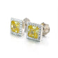 Micro-setting yellow diamond color princess cut Lab created stones Square shape detailed ear studs, sterling silver